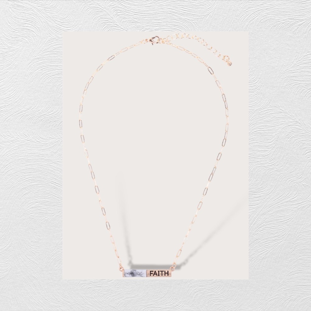 NEW ‘Faith’ Half Natural Stone Howlite Half Goldtone Metal Bar Plate Necklace